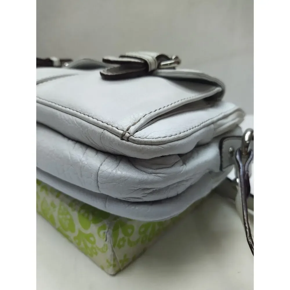 Tignanello White Leather Double Zippers Pockets Crossbody Bag